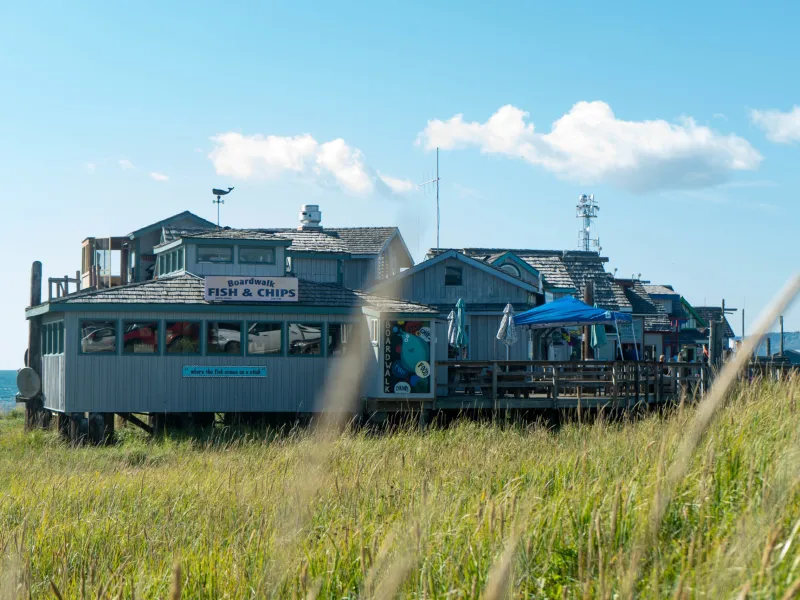 a train traveling down train tracks near a field